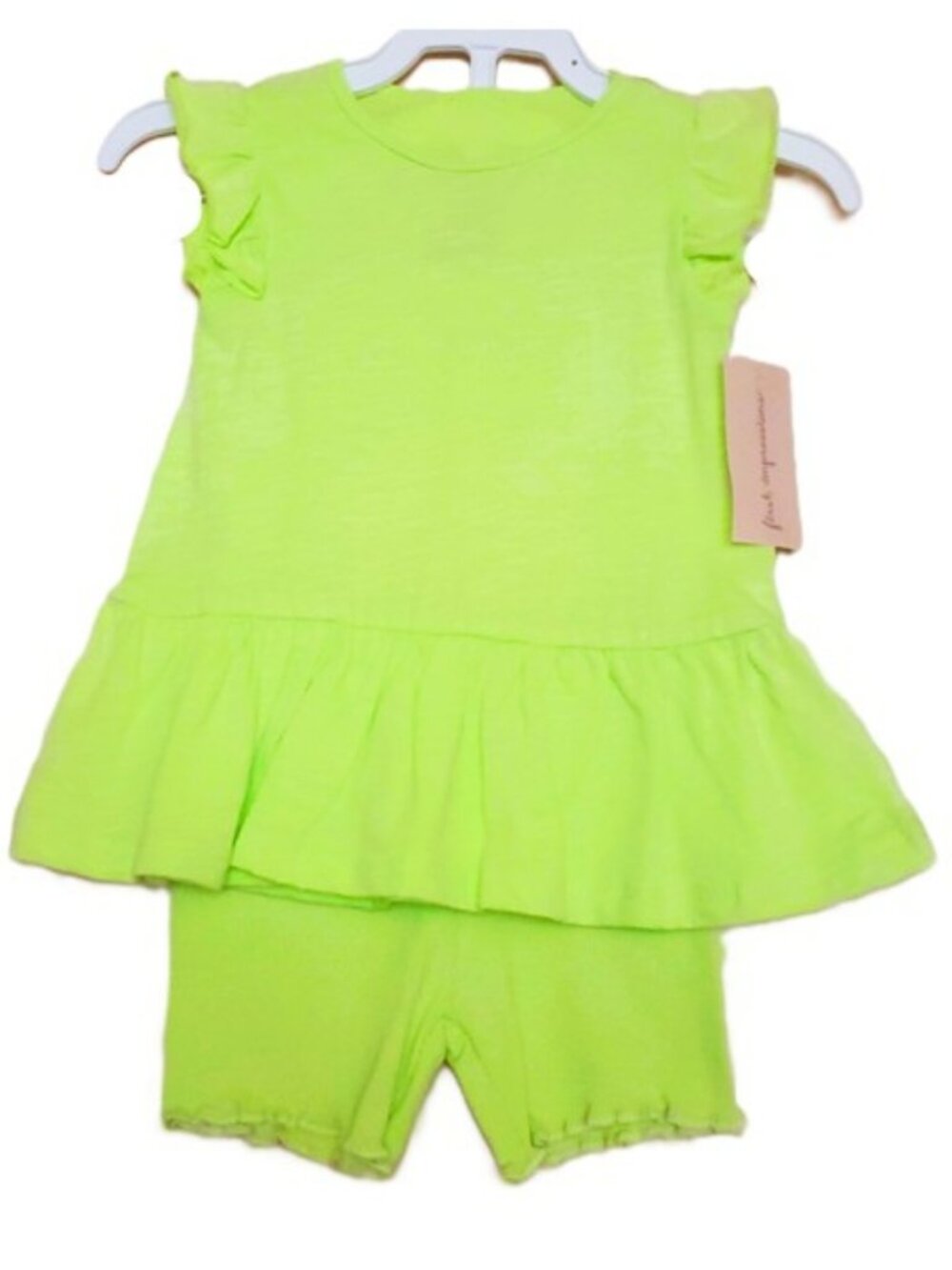 NWT. FIRST IMPRESSIONS Baby Girls Lime Green Sleeveless Top & Ribbed Shorts
